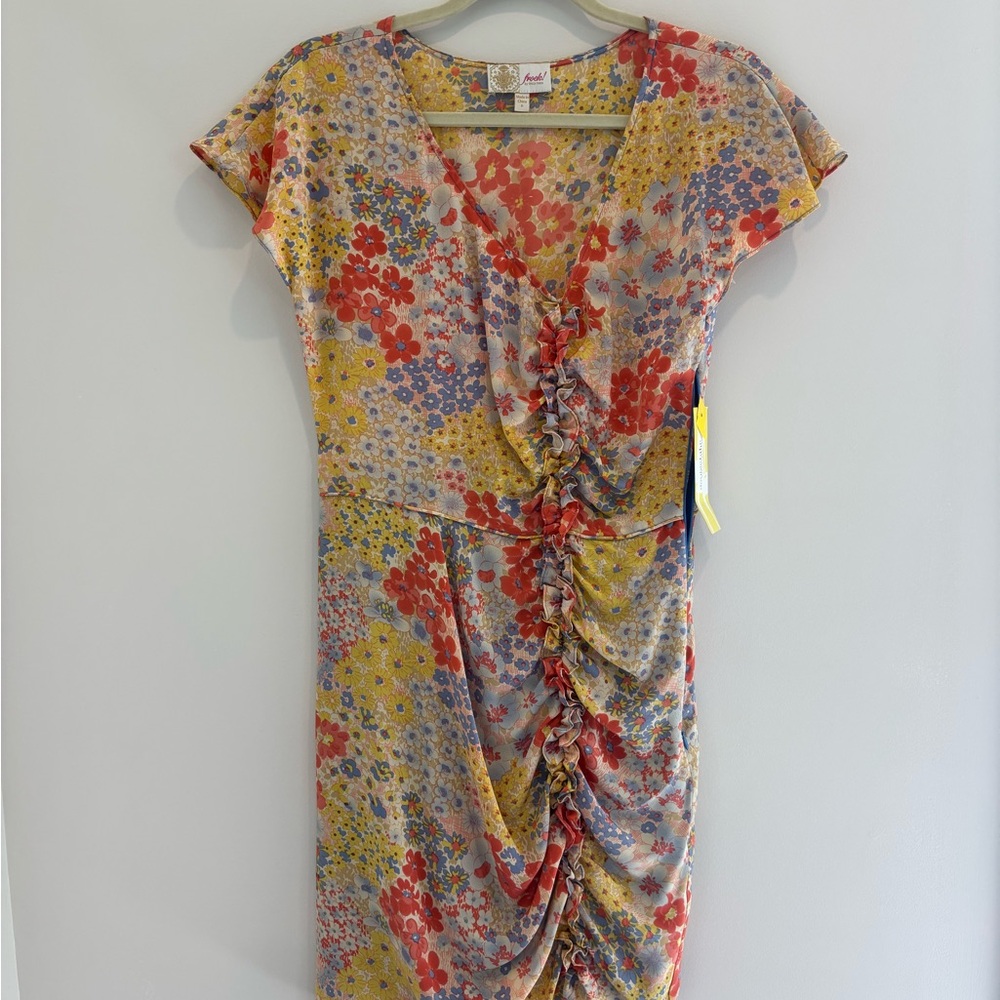 Ruffled V-Neck Midi Dress in Multi Floral